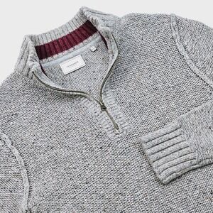 7 Diamonds Grand Teton Sweater Mens M Gray Marled Quarter Zip Cotton Blend Knit